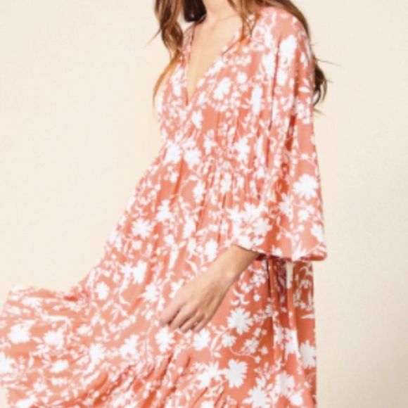 Coral Floral Dress - Picture 2 of 5